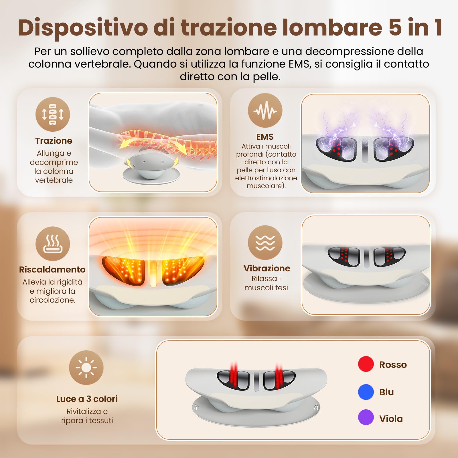 Dispositivo di Trazione Lombare, Massaggiatore Intelligente per Lombare, Sollievo Dolore Schiena & Sciatica, Allungamento Colonna con Oscillazione e Altezza Regolabile, Relax