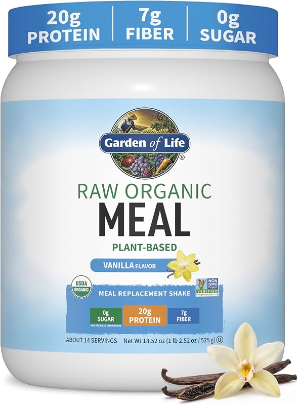 Garden of Life Meal Replacement Shakes, Raw Organic, Vanilla Protein Powder with Plant Based Pea Protein, Sprouts, Greens, Probiotics, Dairy Free 14 Servings | Raw Organic, with Plant Based Pea Protein, Sprouts, Greens, Probiotics, Dairy Free, Meal Replacement Shakes