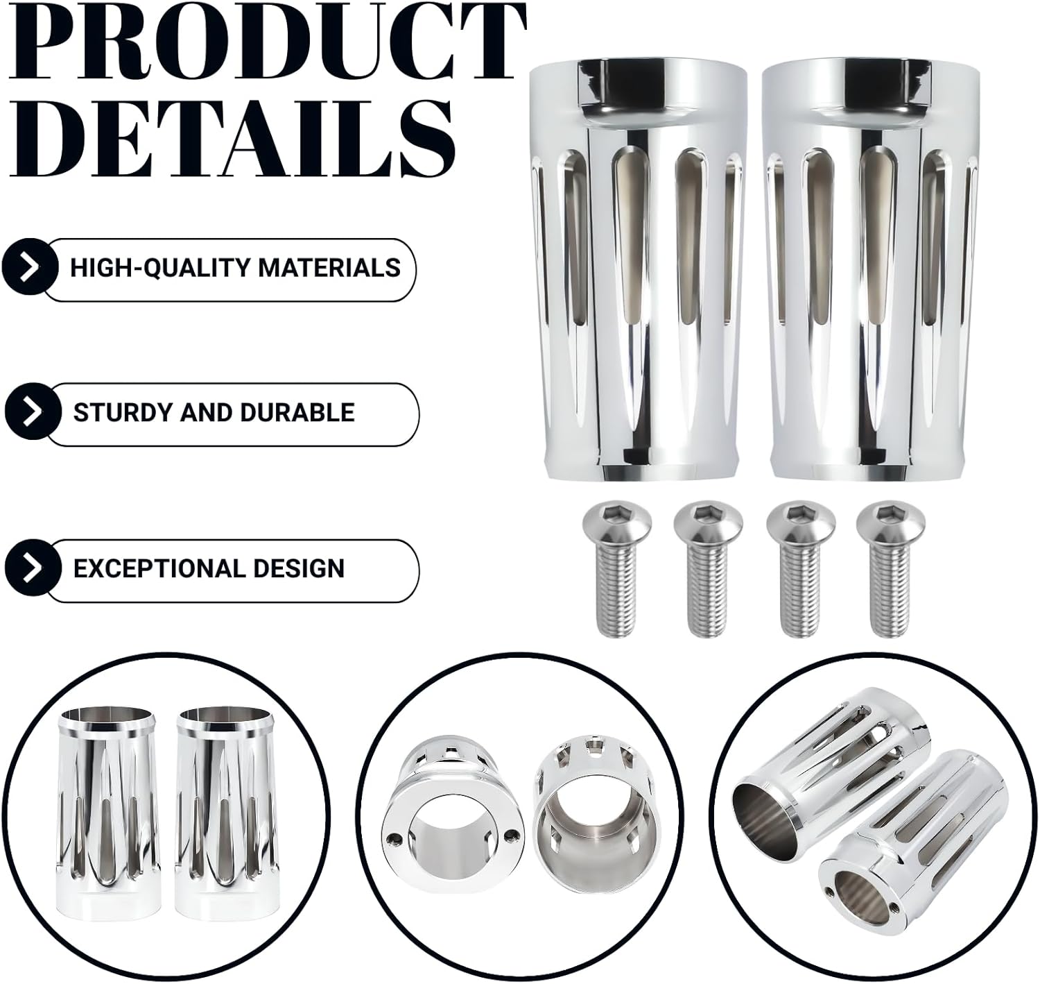 Chrome Upper Fork Slider Covers Fork Boot Slider Protective Shells COW Bells for Harley Touring Street Glide Road Glide Electra Glide Road King Tour Tri Glide Ultra CVO 1984-2019