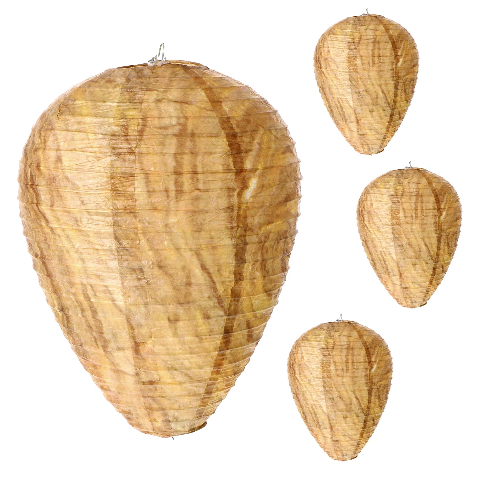 Wasp Nest Decoy, 4 Pcs Paper Fake Wasp Nest, 8.7"×11" Waterproof Material Wasp Traps Outdoor Hanging, Fake Hornet Nest for Outdoor, Home, Yard and Garden (Brown)