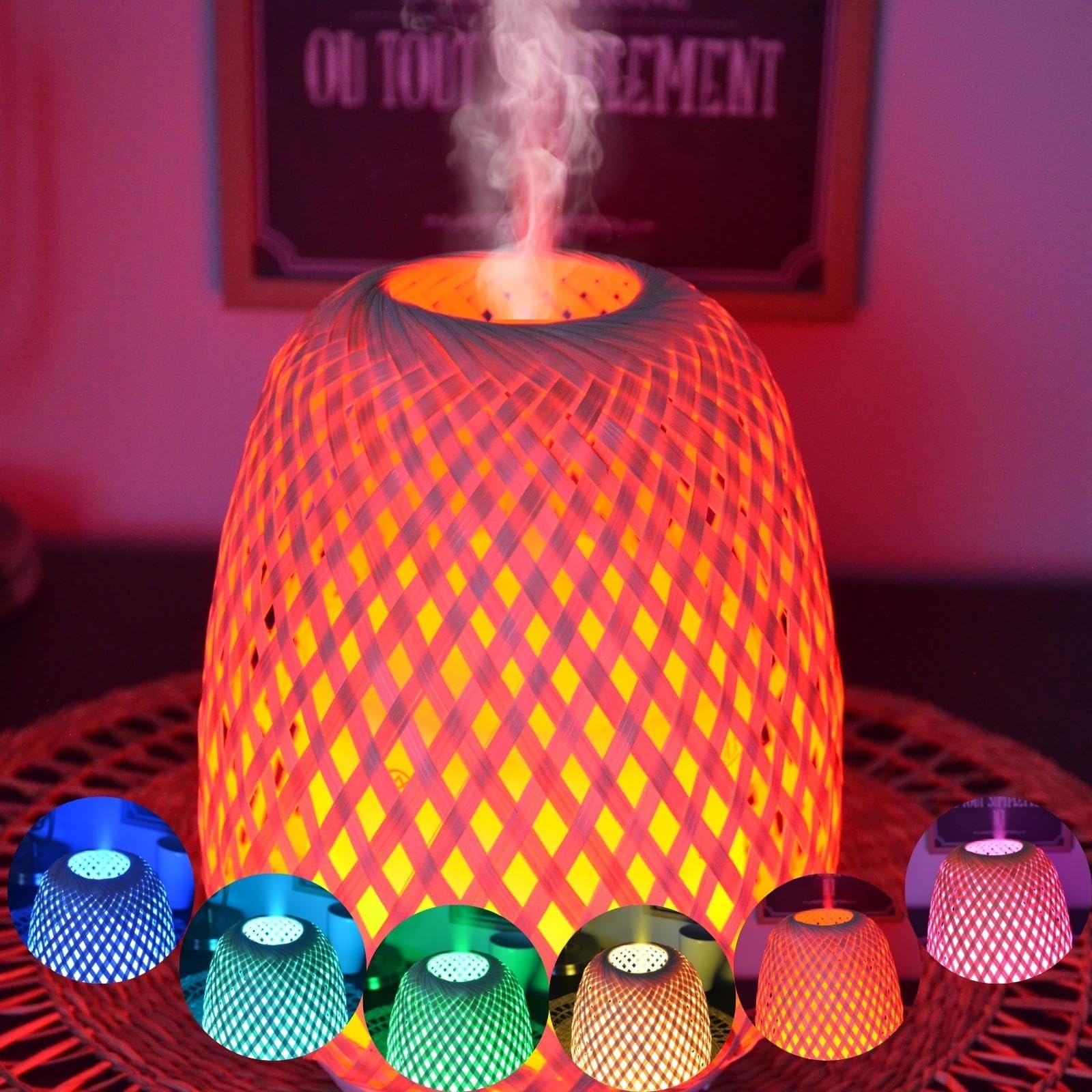 Zen'Arôme SC21-25S - Difusor de aceites Esenciales ultrasónico Olaki (hasta 40 m²) - Difusión en frío para aromaterapia, diseño Artesanal Zen de bambú Trenzado, iluminación Regulable, Madera
