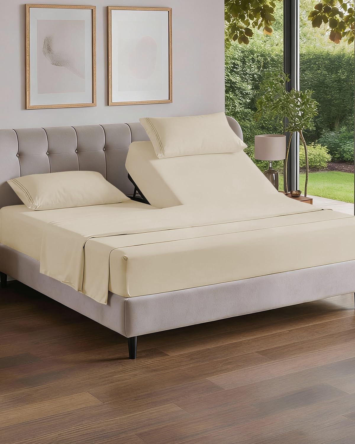 Flex Top Split Head King 4 Piece Sheet Set - Soft, Breathable & Cooling Bed Sheets Set - Hotel Luxury Bedding for Women & Men with Deep Pockets - Wrinkle Free & Fade Resistant - Oeko-Tex - Off White