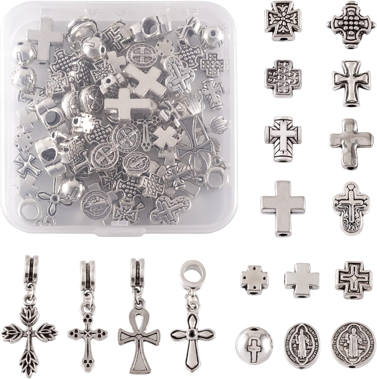 14 Style, 70pcs, Antique Silver