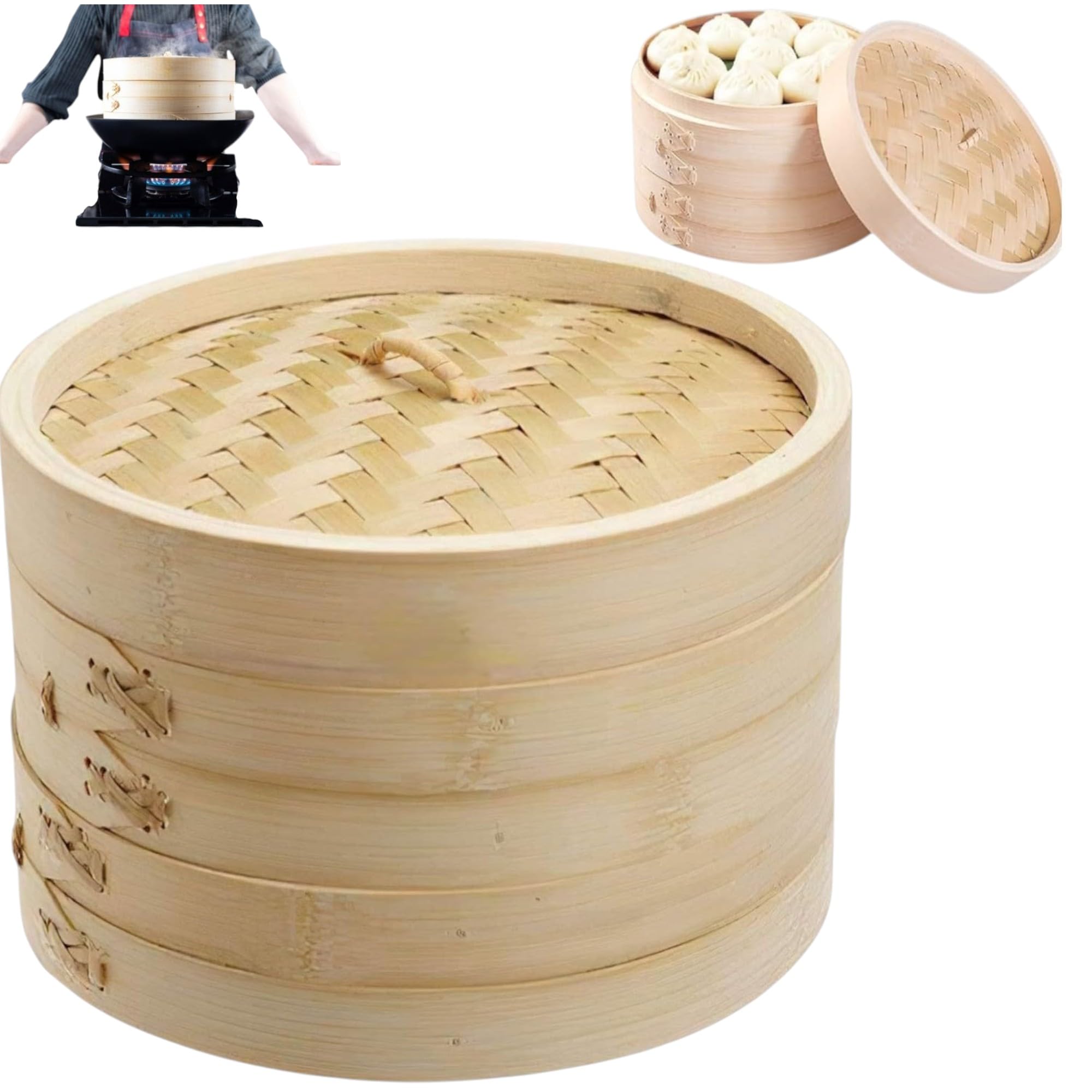 THW® 10-Inch Bamboo Steamer Basket Set with Lid | Eco-Friendly 2-Tier Dimsum, Dumpling, and Vegetable Steamer | Retains Nutrients, Quick Cooking, Multi-Use for Rice, Fish & Meat-picture-25