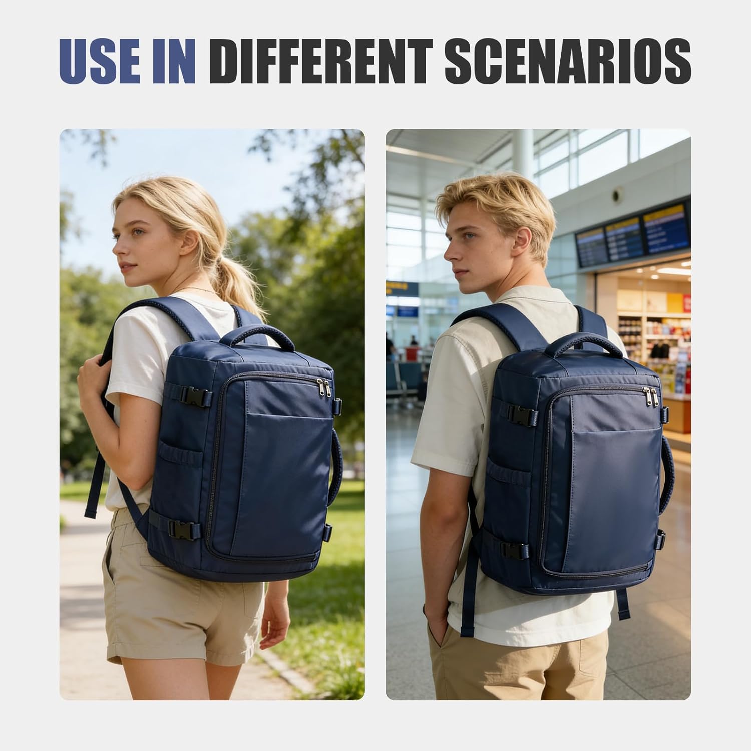 suwasp Travel Backpack for Women Men, 40x30x20CM Airline Approved Personal Item Travel Bag, Carry On Backpack Fits 14 Inch Laptop, 180° Opening Weekender Bag for Flight Underseat, Navy Blue