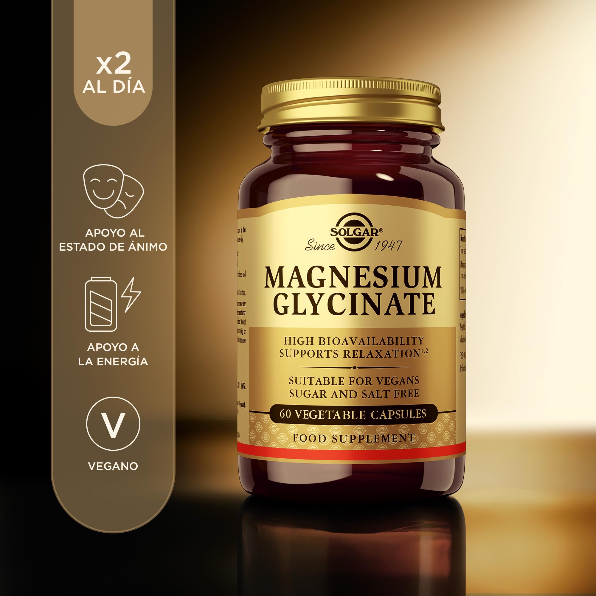 Solgar Magnesio Bisglicinato 240 mg | Alta Biodisponibilidad y Absorción | Reduce Cansancio y Apoya Sistema Nervioso | 100% Quelado | Vegano | 60 Cápsulas Vegetales — view 2