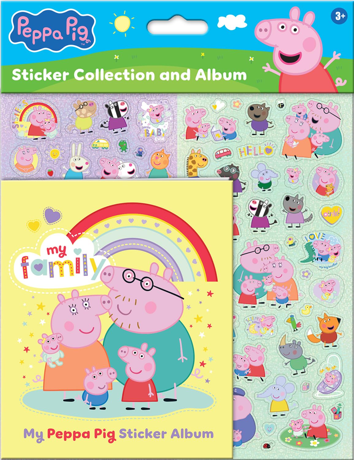 Peppa Pig Family Sticker Collection and Album, Featuring New Baby Sister Evie | Official Licensed Product | Reusable on Non-Porous Surfaces | Age 3+, Unisex | Gifts, Presents, Party Bag, Scrapbooking
