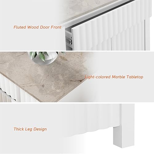 Miniatura 3 de WAMPAT Cómoda blanca para dormitorio con puertas, cómoda moderna para bebé, organizador de almacenamiento de madera con patas de madera maciza y