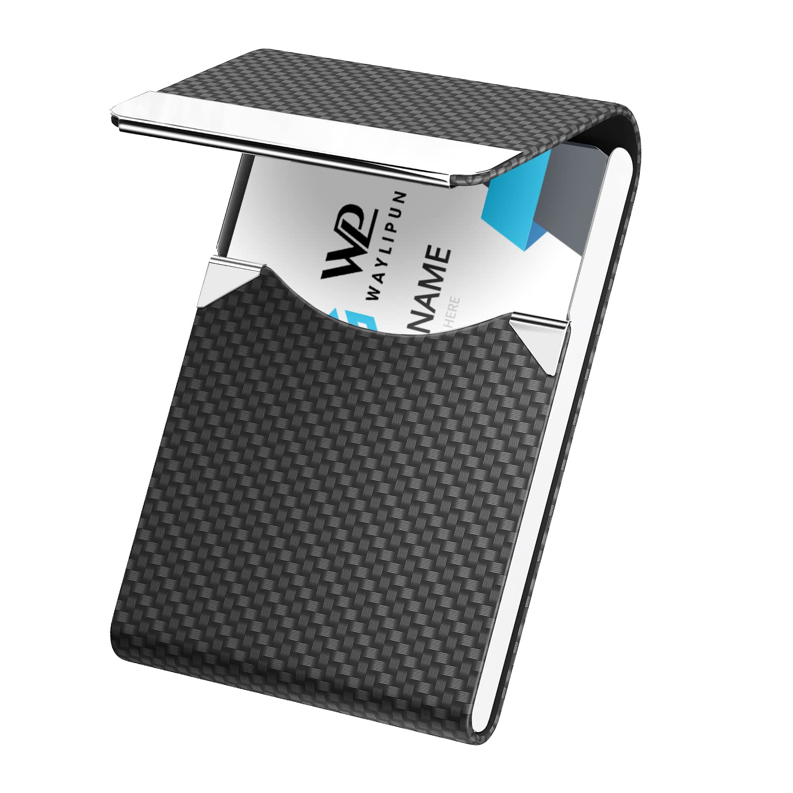 Etui na wizytówki, profesjonalne etui na wizytówki ze skóry PU i stali nierdzewnej, smukłe metalowe etui na karty z zamknięciem magnetycznym - przechowuj wizytówki w nieskazitelnym stanie (czarne), Czarny, Klasyczny