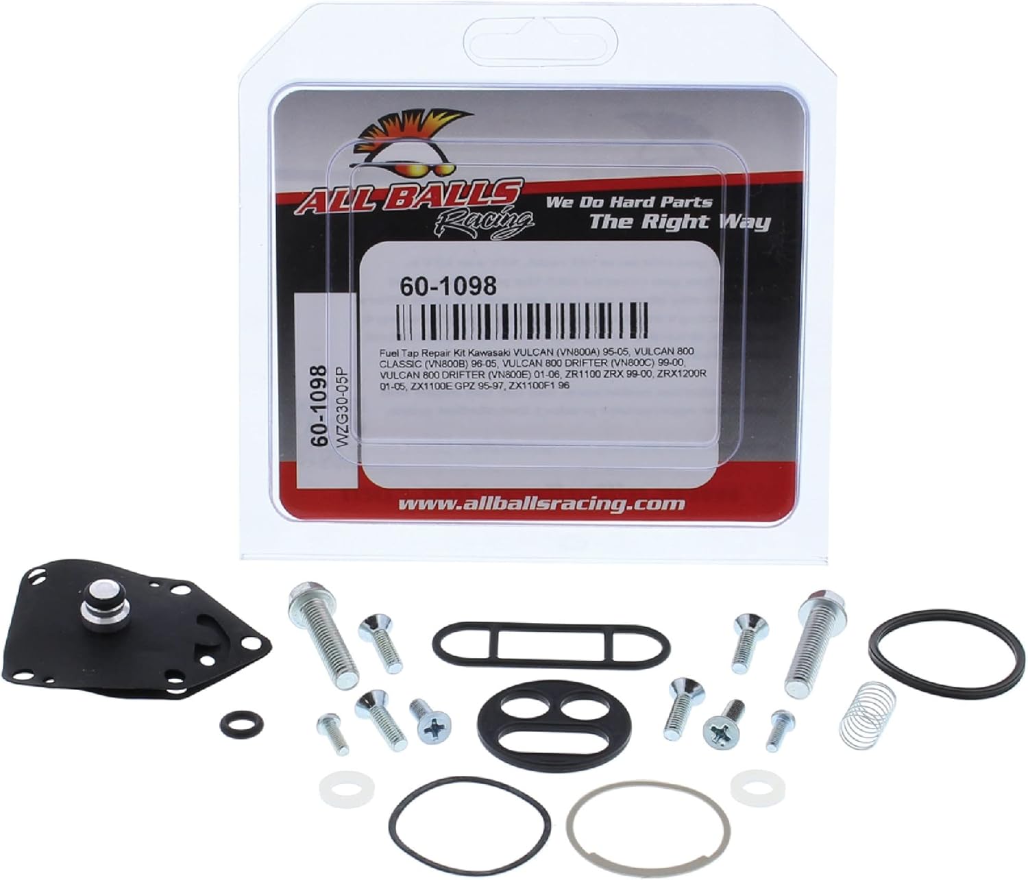 All Balls Racing 60-1098 Fuel Tap Repair Kit Compatible With/Replacement For Kawasaki GPZ 1100 (ZX 1100E) 1995-1997, ZRX 1200 R (ZR 1200A) 2001-2005, ZRX 1100 1999-2000, VN 800 E Drifter 2001-2006