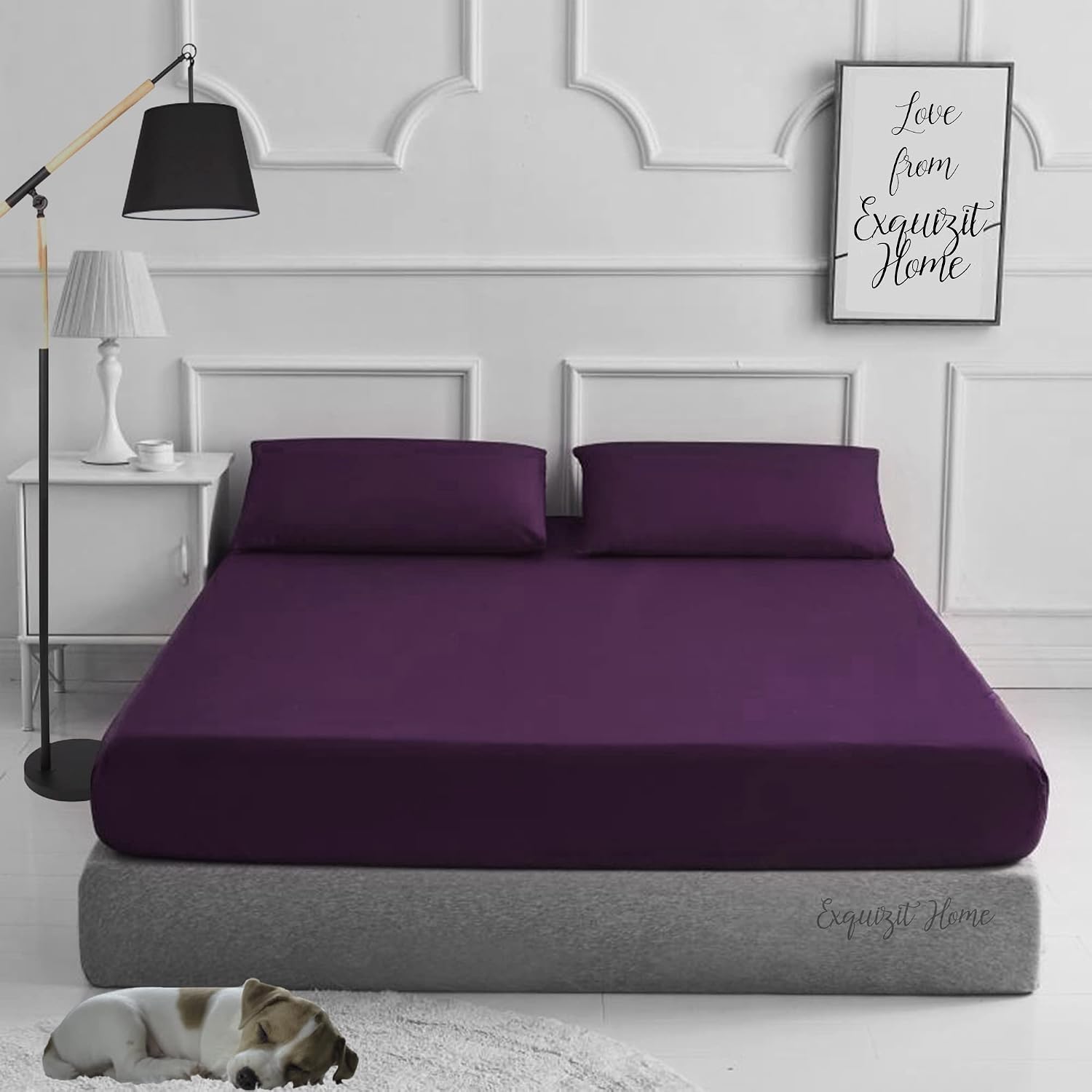 EXQUIZIT HOME® Fitted Bed Sheet with Pillowcases Pack of 2, Plain Dyed Poly Cotton Percale Easy Care 180TC Bed Sheet - Image 3