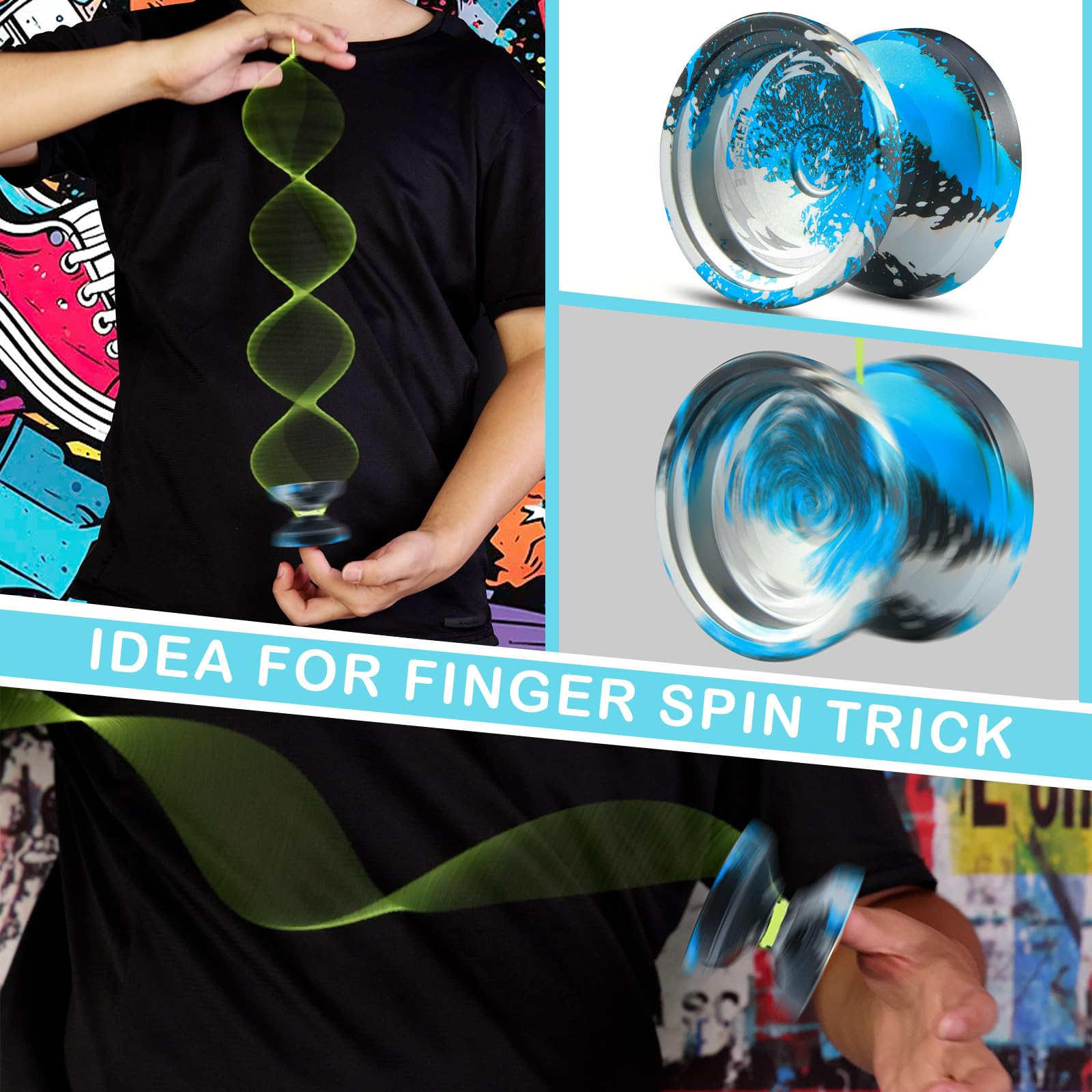 FETESNICE Yoyo Professionelles reaktionsschnelles JoJo für Kinder 8-12 oder mehr,JoJo Profi,Metall-Yoyos,Unresponsive Yo-yo für Profis，Inklusive 10 Saiten und komplettes Zubehör