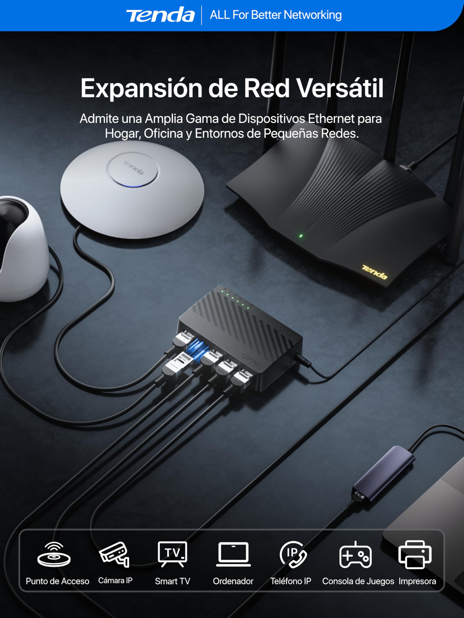 Tenda SG105 Switch Ethernet Gigabit 5 Puertos 10/100/1000 Mbps RJ45 No Administrado Negro