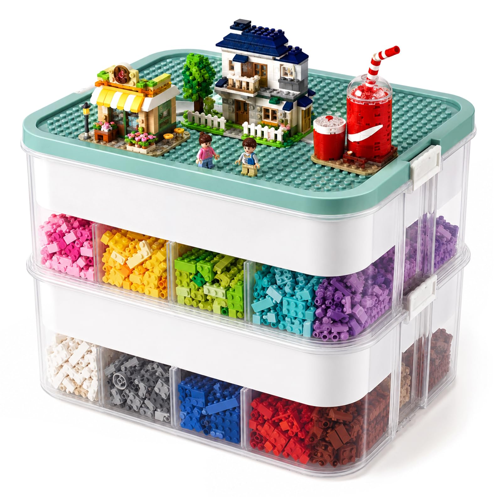 Trintion Aufbewahrungsboxen für Lego, 3-stöckige große stapelbare Aufbewahrungsbox mit Deckeln und verstellbaren Fächern, Lego-Organizer für Bausteine, Ziegel, Puzzle-Board-Organizer