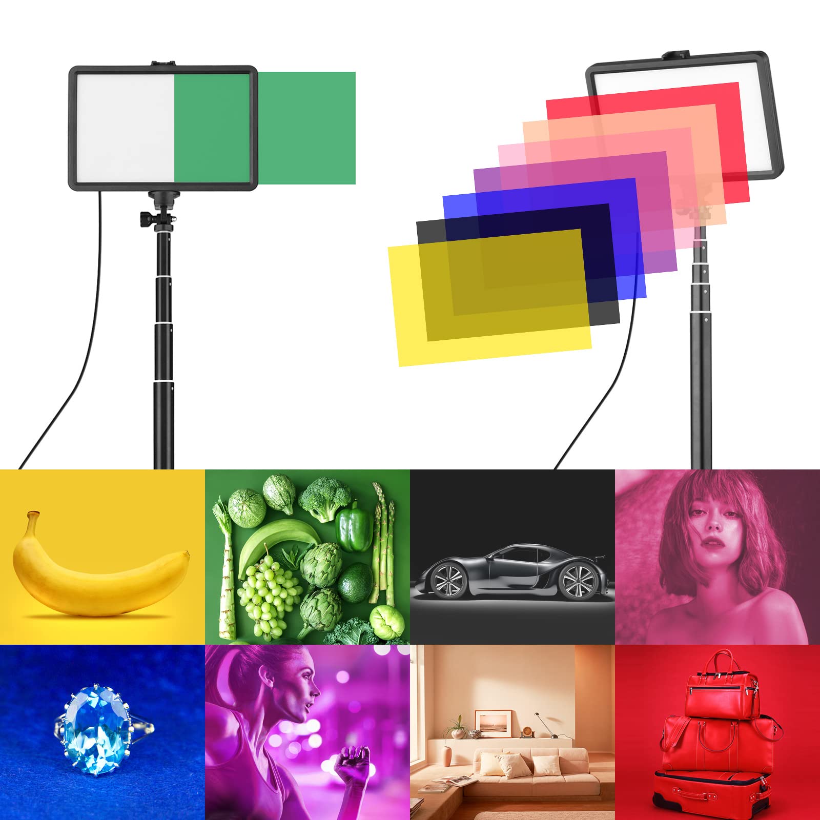 luce video led,HUIOP Kit luce video LED USB Illuminazione per videoconferenza con 2 * Luce di riempimento LED 3200K-5600K dimmerabile + 2 * Treppiede estensibile + 16 * Filtri colorati per streaming l