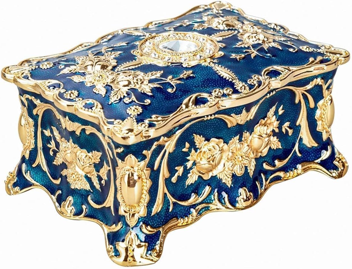 Feyarl Tiny Vintage Trinket Jewelry Box Ring Earring Storage Treasure Chest Case Decorative Keepsake Ornate Organizer Birthday Christmas Gift for Girl Women Dresser Home Deco (3.5 x 2.3 x 1.57 inches
