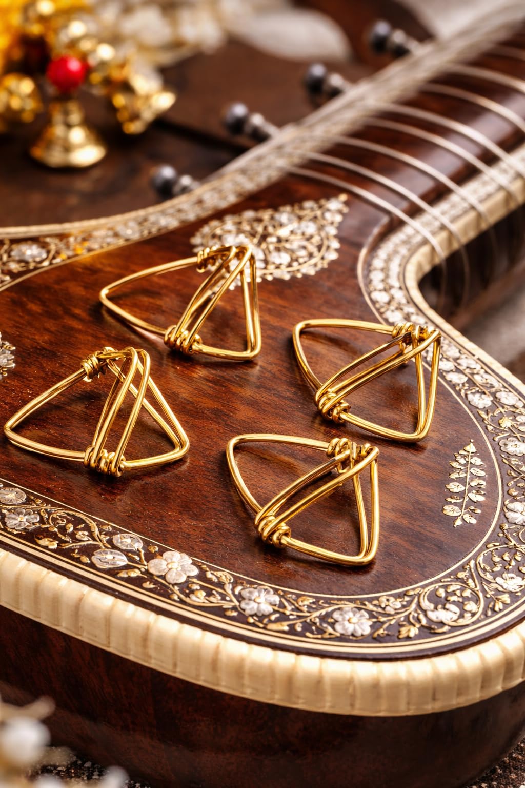 Premium Sitar Double Wire Brass Mizrab (Mejrab/Mezrab) – Traditional Finger Pick for Sitar Players 3 pcs Pure Brass handmade Gift item mizrab pack of 3 pcs-image-24