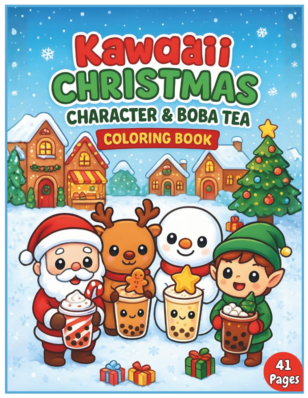Cute Christmas Boba Tea Coloring Book: 41 Holiday Themed Bubble Tea Coloring Pages For Teens And Adults