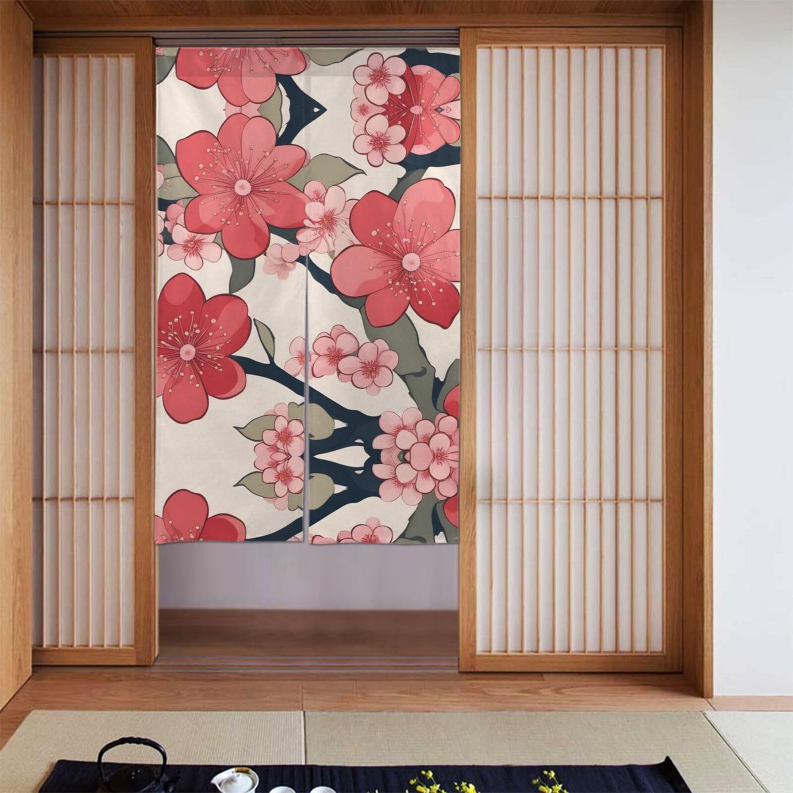Rideaux occultants BROLEO avec motif floral japonais Cher 142 cm