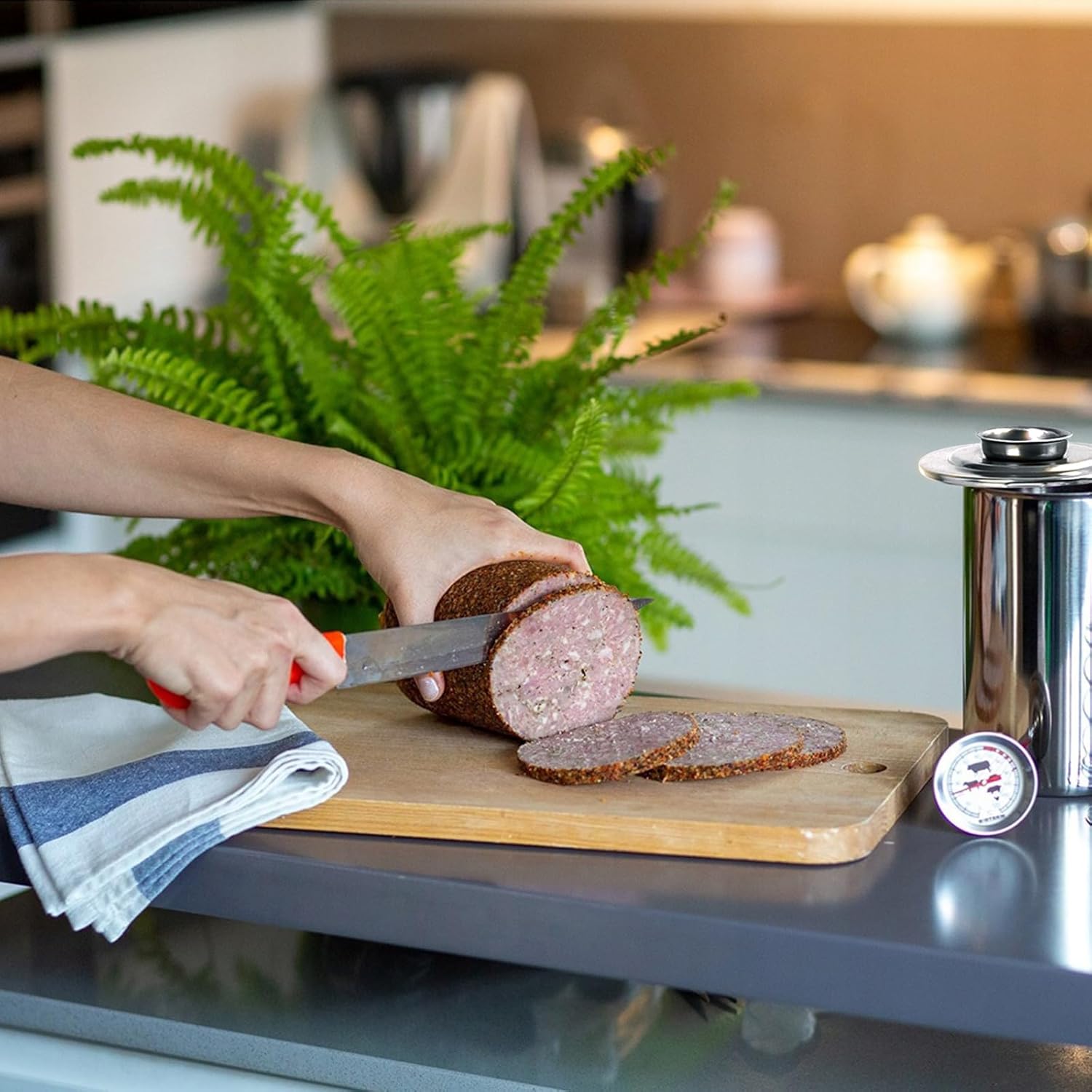 KAYCROWN Ham Maker Meat Press for Making Homemade Deli Meat Maker, Stainless Steel Ham Press Maker with Thermometer, Sandwich Lunchmeat Press Maker Pressure Ham Cooker