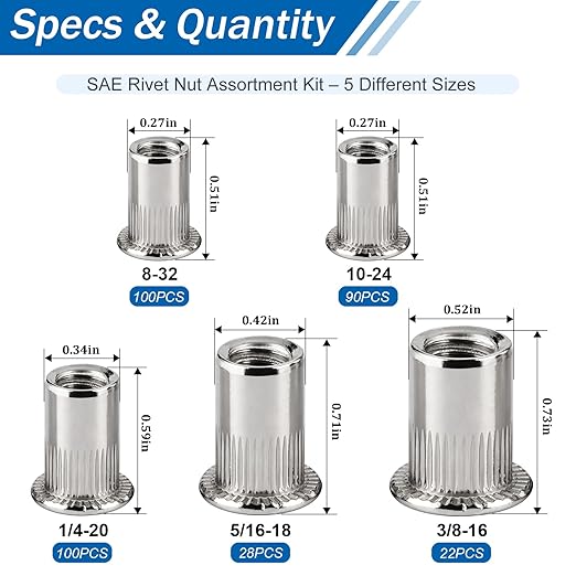 Kit de 340 Tuercas Ciegas de Acero Inoxidable SAE miniatura 3