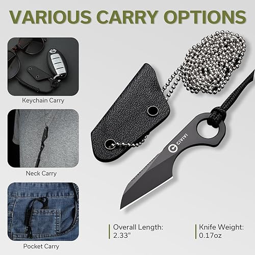 Miniatura 3 de CIVIVI Gramis Mini cuchillo de cuello de hoja fija para EDC, acero sueco 14C28N, con funda Kydex con cadena y cordón C23004-1