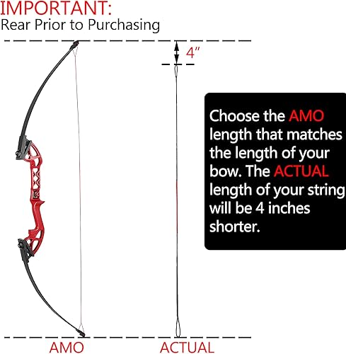 Vista 11 de Archerest Cuerdas de arco con arco, AMO de 52 a 68 pulgadas en 12, 14, 16 hebras, cuerda de arco recurvo de repuesto para arco largo tradicional