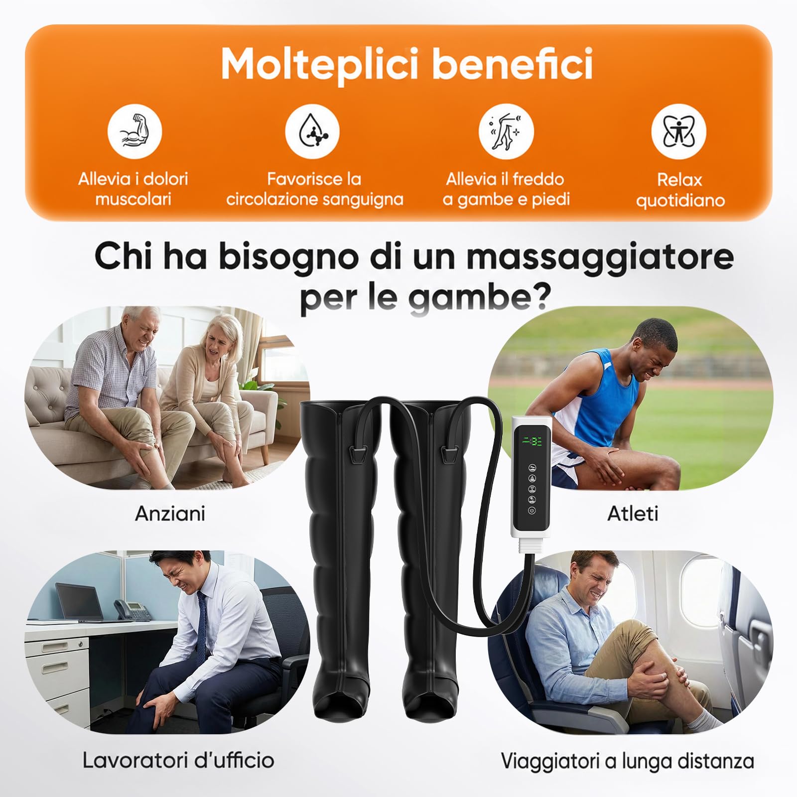 Dispositivo Drenaggio Linfatico Gambe 6 Camere d'Aria Compressione