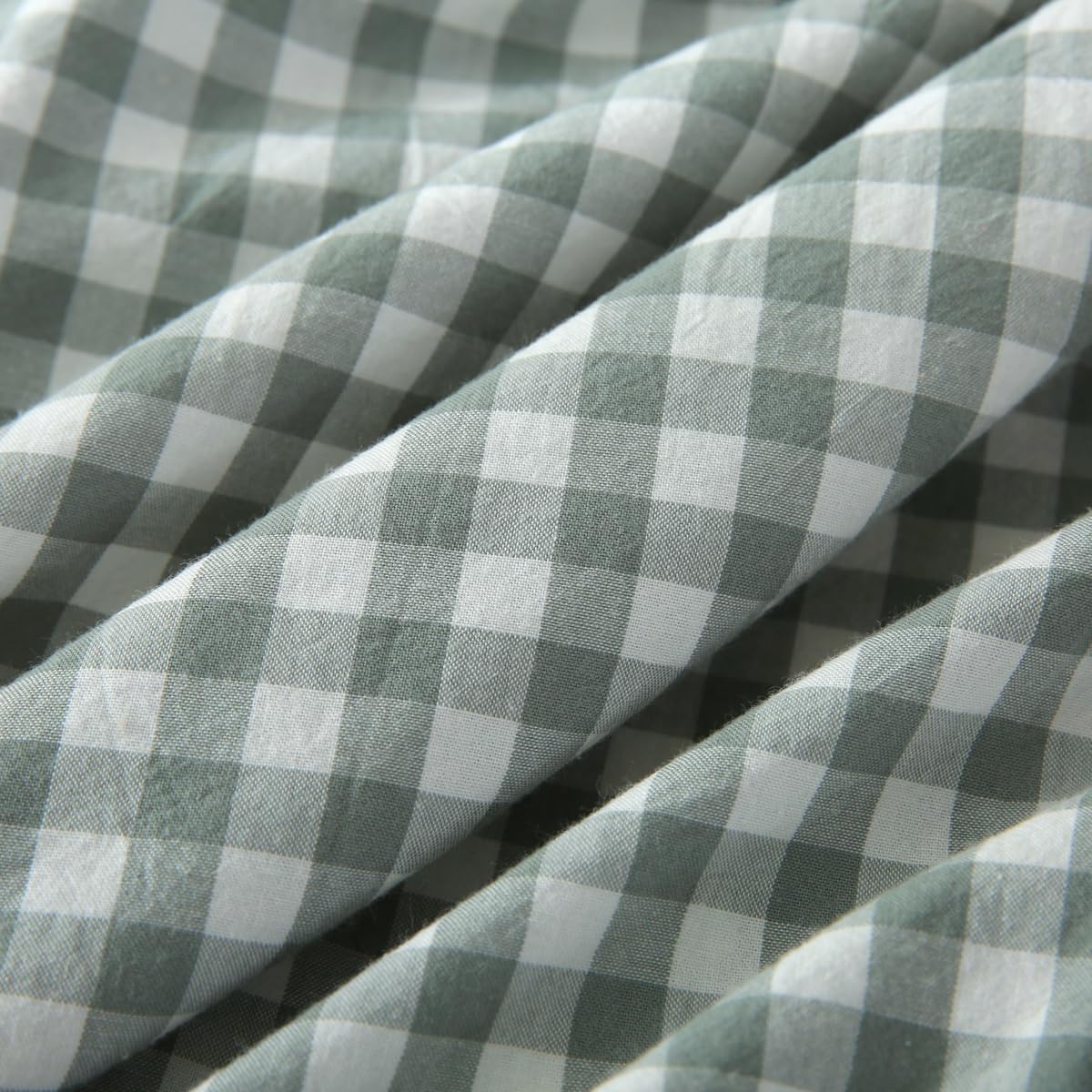 Mywinlle 2 Pack Vintage Dusty Green Plaid Ruffle Throw Pillow Covers,Washed Cotton Checkered Gingham Pillow Covers 20"x20" for Sofa,Couch,Bed and Living Room