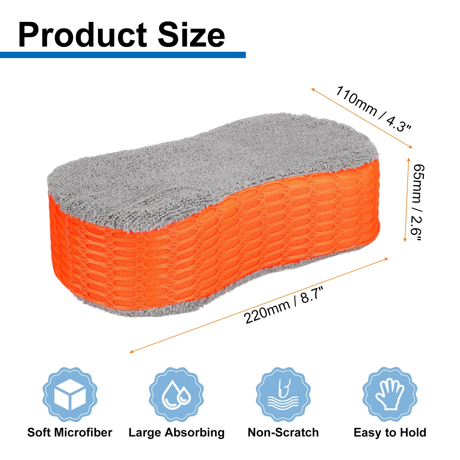 sourcing map 4 esponjas de microfibra para lavado de coche, 8.7 x 4.3 pulgadas, almohadillas aplicadoras de espuma antiarañazos para detalles de automóviles, encerado, aplicación de acondicionador