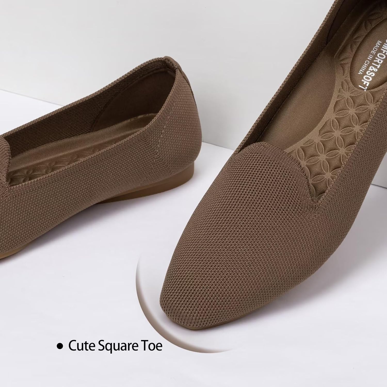 Frank Mully Women's Knitted Square Toe Flats Comfortable Loafer Shoes Office Work Shoes Lightweight - Image 2