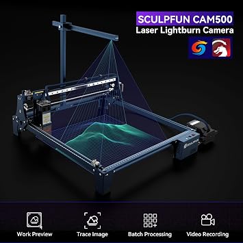 كاميرا SCULPFUN CAM500 Lightburn ، كاميرا Lightburn لتحديد المواقع بدقة لمحركات الليزر ، تسجيل HD ، نقش الدفعة ، تتبع الصور ، نطاق العمل 400 * 400
