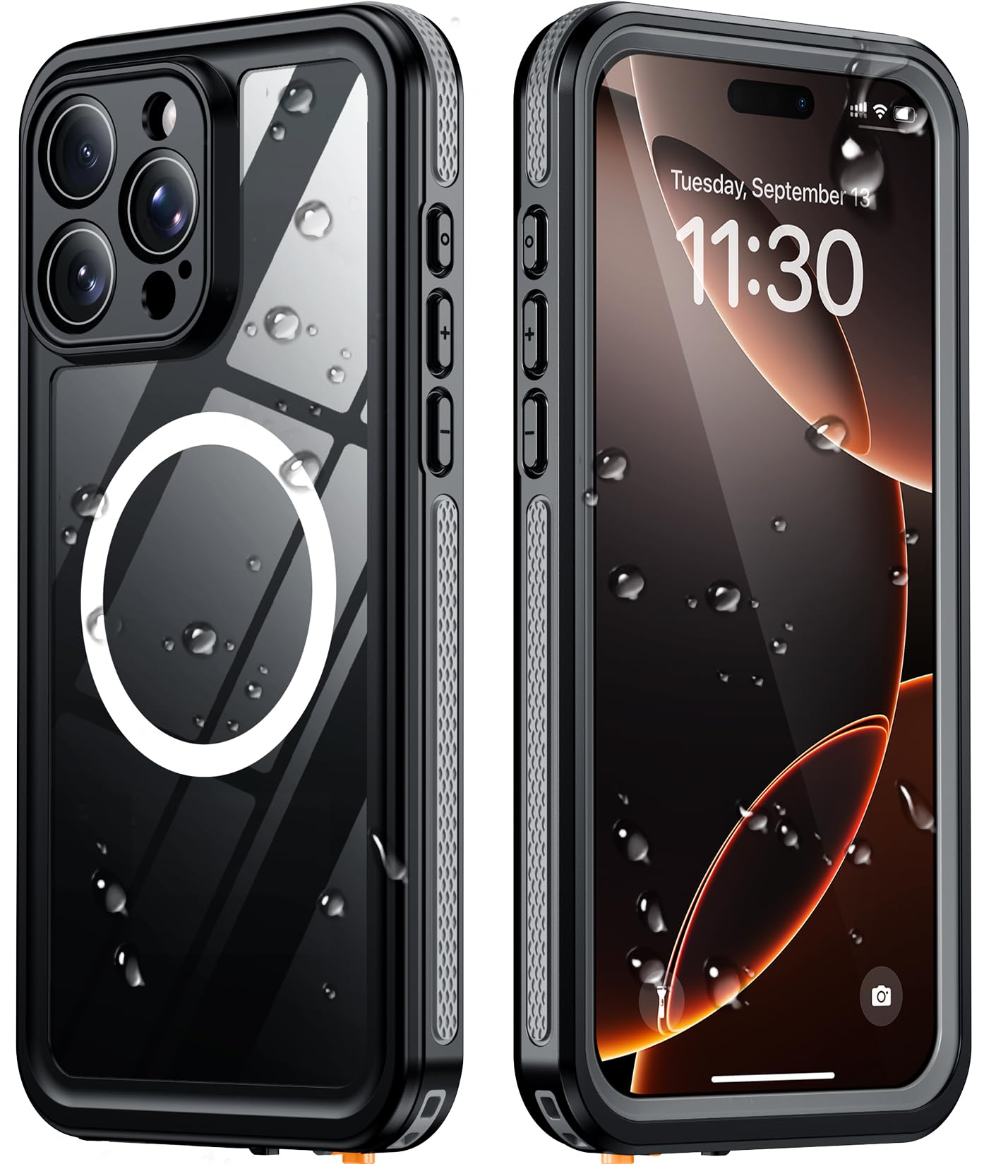 Temdan Designed for iPhone 16 Pro Case Waterproof, Black/Clear