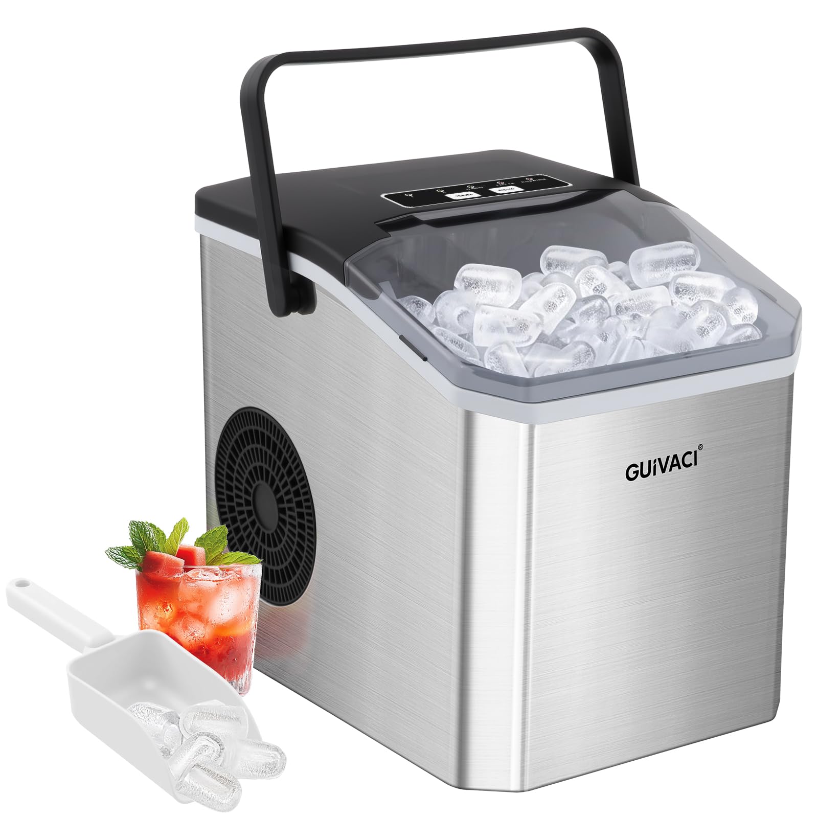 Máquina para hacer cubitos de hielo con autolimpieza – 9 cubitos en 6 min, 12 kg/24h, 2 tamaños, portátil con asa, para cocina, oficina, bar y fiesta