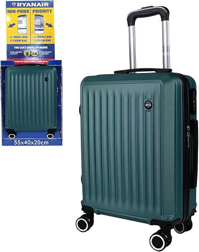 ARTREE Maleta de Cabina 55x40x20cm, Trolley de Cabina Rígido Resistente Ligera de ABS 4 Ruedas 360° con Tirador telescópico y Cerradura Seguridad, Apto para Vueling, Ryanair, EasyJet (Verde Oscuro)