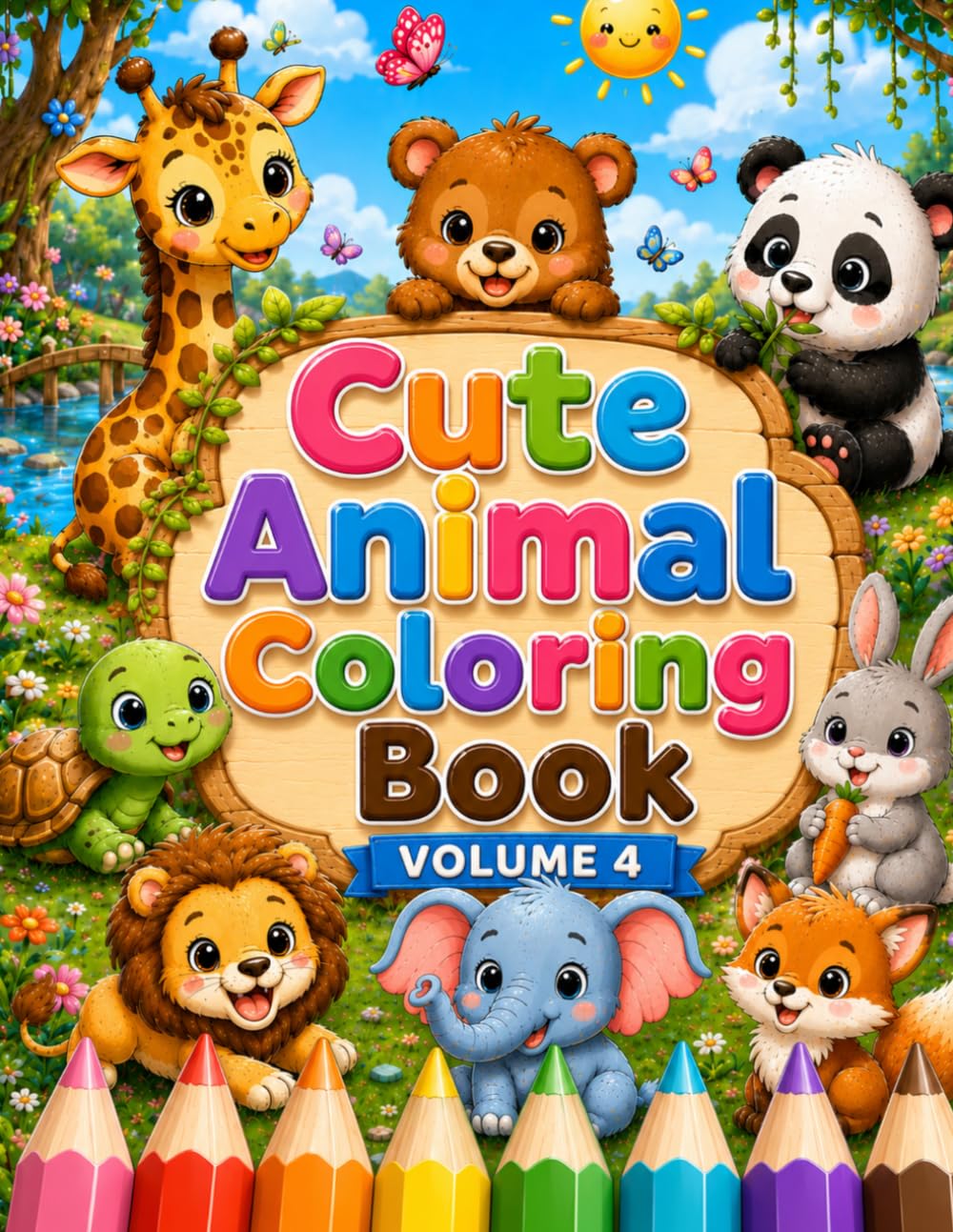 Cute Animal Coloring Book: Volume 4: Fun and Easy Kawaii Illustrations for Kids (Animal Families Coloring Collection)