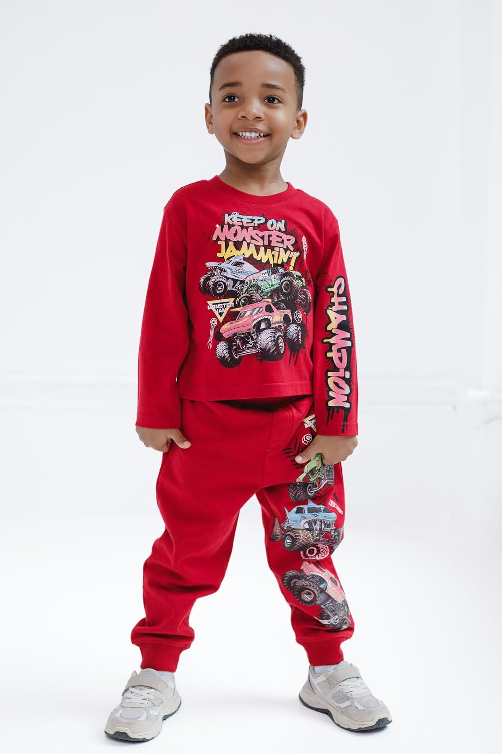 Monster Jam T-Shirt and Fleece Jogger Pants Outfit Set Toddler to Big Kid Grave Digger El Toro Loco Megalodon