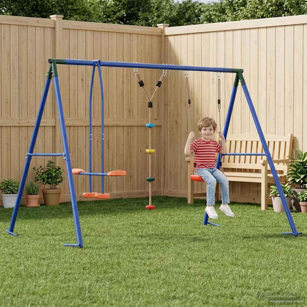 Zestaw huśtawek outdoorowych, wielokolorowy, 263 x 185 x 185 cm, stal PE, odporna na warunki atmosferyczne, stabilna rama A, z regulacją wysokości, do ogrodu, placu zabaw