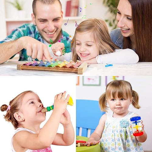 Miniatura 5 de Instrumentos musicales para niños 33 piezas 18 tipos instrumentos de percusión de madera juguetes de xilófono de pandereta para niños y niñas