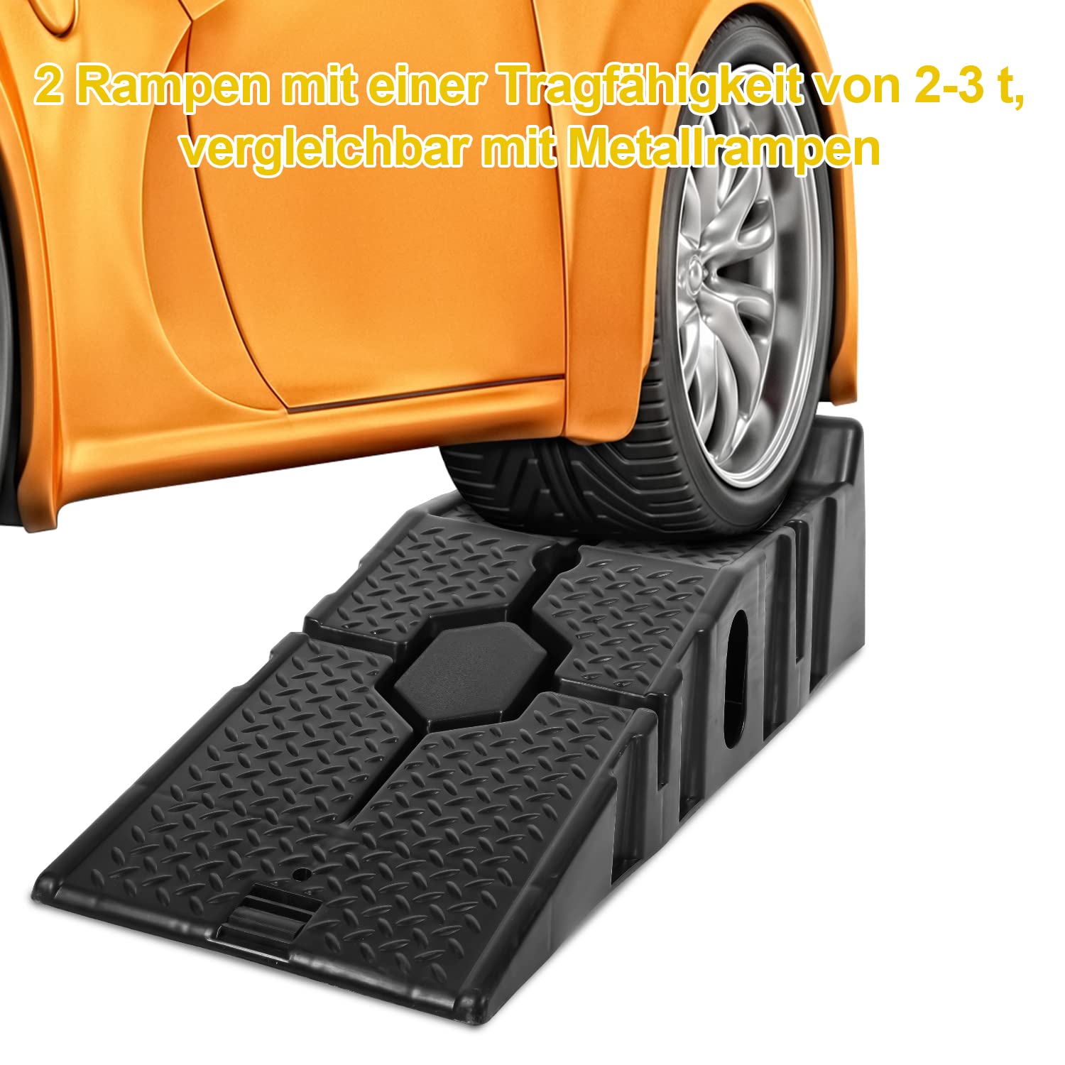 Rampa di carico in plastica da 90 cm, portata fino a 2500 kg/2,5 T, larghezza fino a 330 mm, rampa per auto con protezione da attraversamento, 90 x 33 x 22 cm