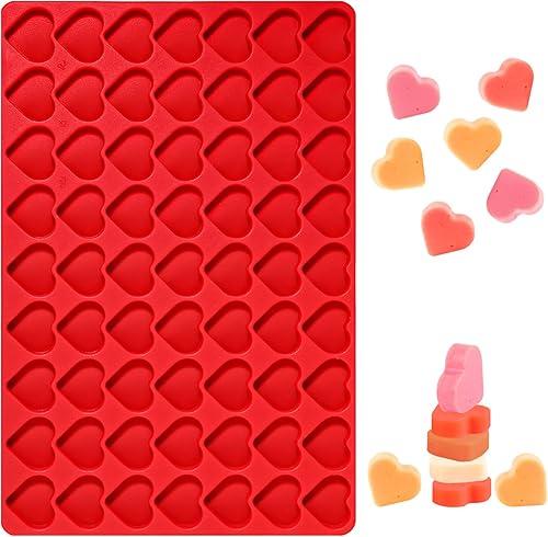 Webake Lindo molde de corazón molde de corazón de 63 cavidades molde de silicona para dulces y chocolate bandeja para hornear golosinas caseras día