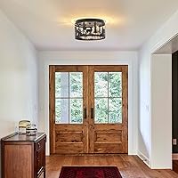 Vista 4 de Rustic Flush Mount Ceiling Light - 2-Light Metal Fixture with Deer & Bear Design, Farmhouse Ceiling Lamp for Kitchen, Bedroom, Foyer, and Entryway