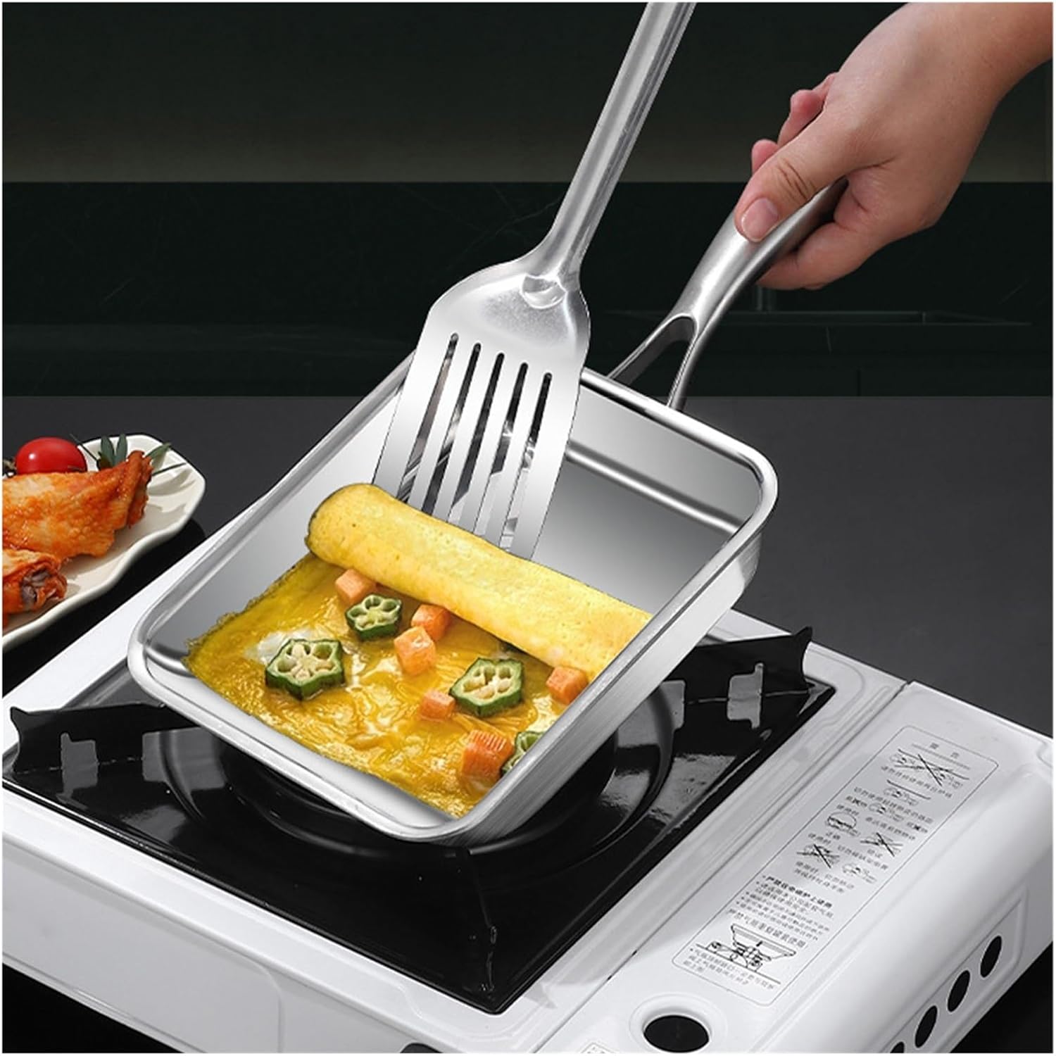 Stainless Steel Tamagoyaki Omelette Pot Non-stick Egg Frying Pan Steak Skillet Wok Home Gas Stove Induction Kitchen Cookware