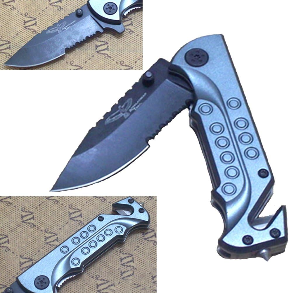 Survive Tactical Hunting Camping Fishing Folding Knife 3-in-1 - Best Survival Knife - Belt Cutter - Glass Breaker - Survivor Tech - Waterproof - Multitool Knife - Outdoor Survival Gear - Folding Knife- Life Saver - Survival Kit - 3.2 Inch Blade with Saw Blade - 8 Inch Overall Length - 4.8 Inches Closed - German Steel with Cut Blade and Hammer Function Blue-silver