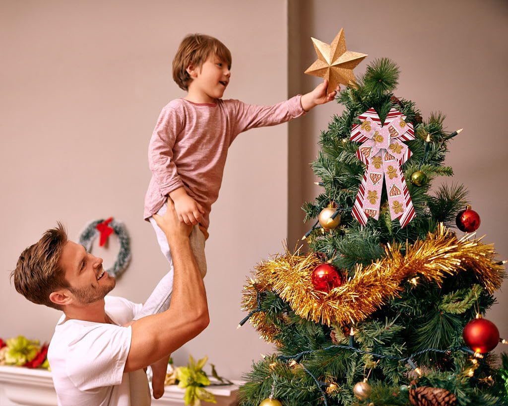 Large Christmas Bows for Wreath, Merry Christmas Wreath Bows Red Pink Burlap Bow Winter Craft Ribbon Bow Xmas Gingerbread Man Tree Bows for Front Door Christmas New Year Decorations - Image 5