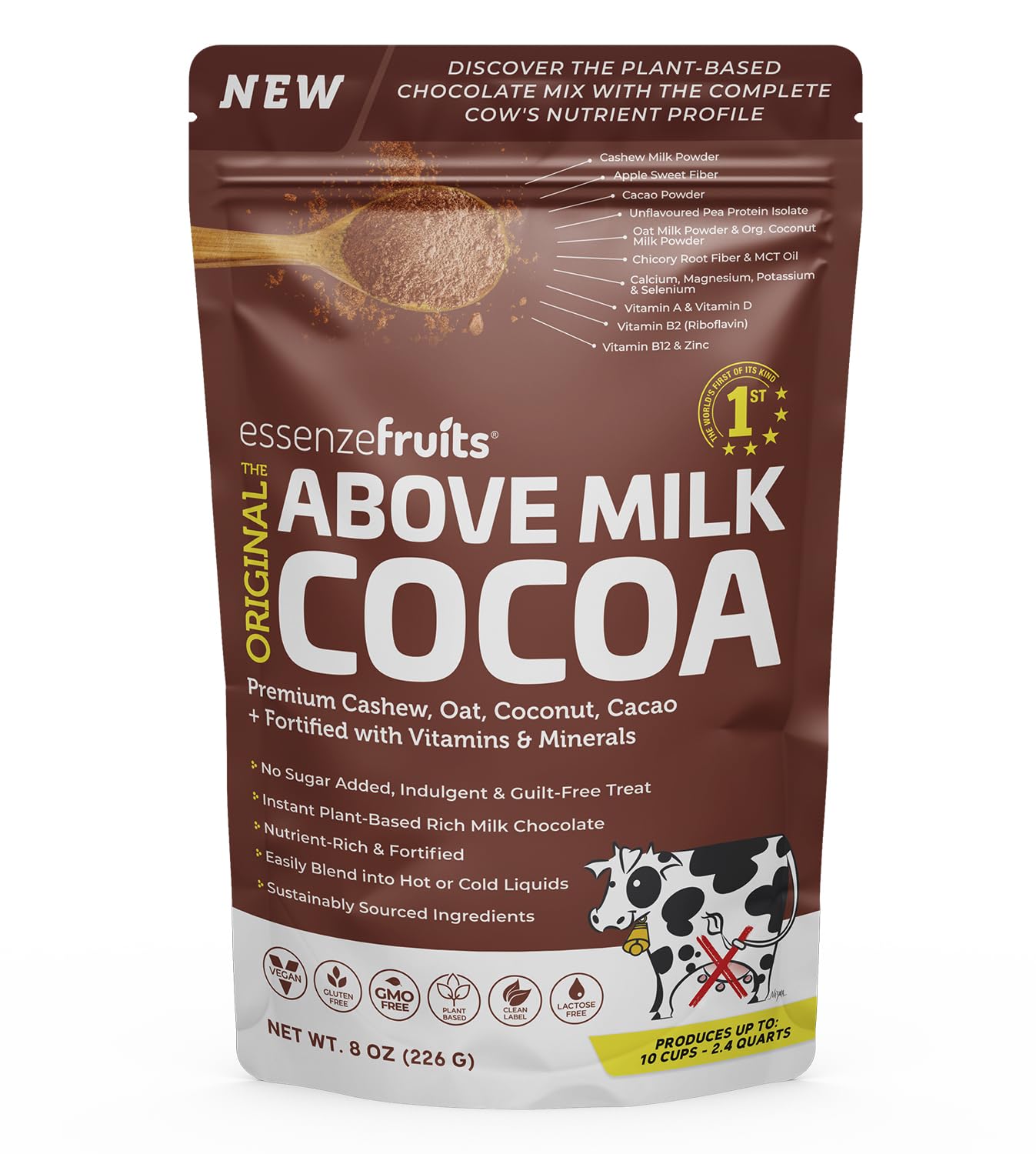 Essenzefruits Cocoa Powder, Non-Dairy Coffee Creamer Mocha, Shelf-Stable Superfood Non-Dairy Powder Creamer, Gluten Free, Non-GMO, Vegan, 8 oz. Bag,