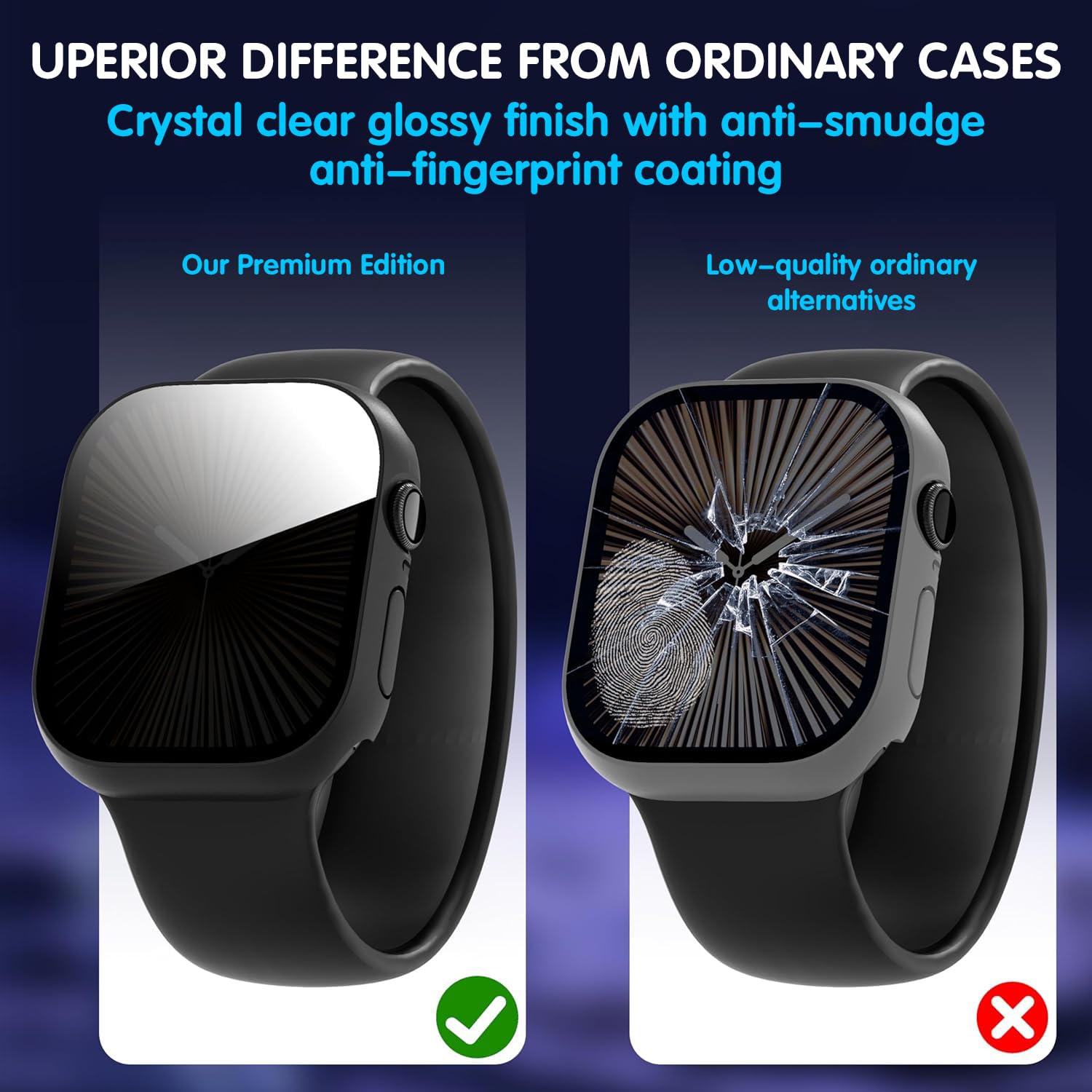 Confezione da 3 custodie anti spia per Apple Watch Serie 6/5/4/SE/SE 3 44 mm, copertura protettiva per il viso con protezione dello schermo in vetro temperato anti-peeping, ultra sottile, cover rigida