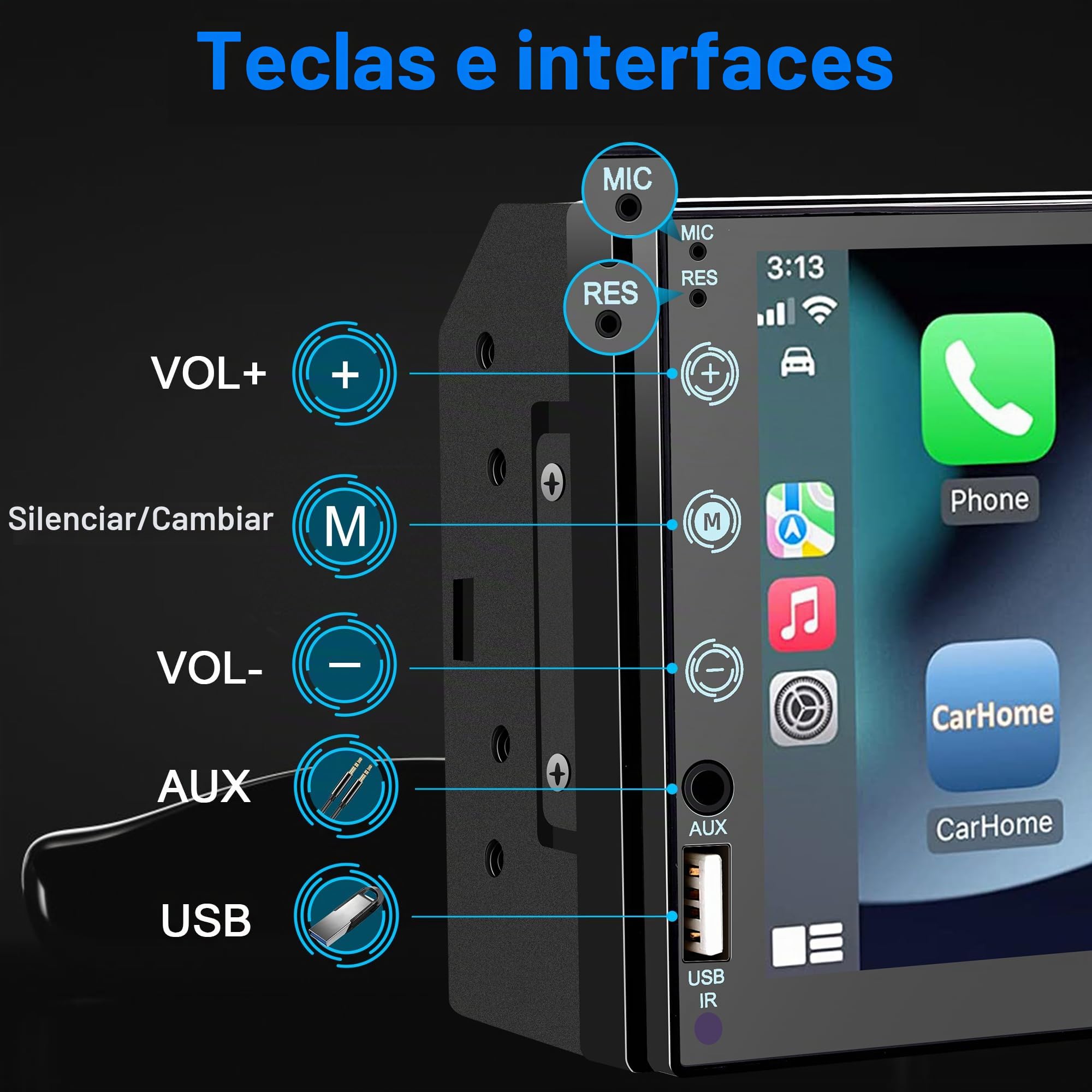 7" Double DIN Car Stereo Compatible with Ccarplay and Android Auto, Mirror Link,USB/AUX,Car Radio Am,Backup Camera