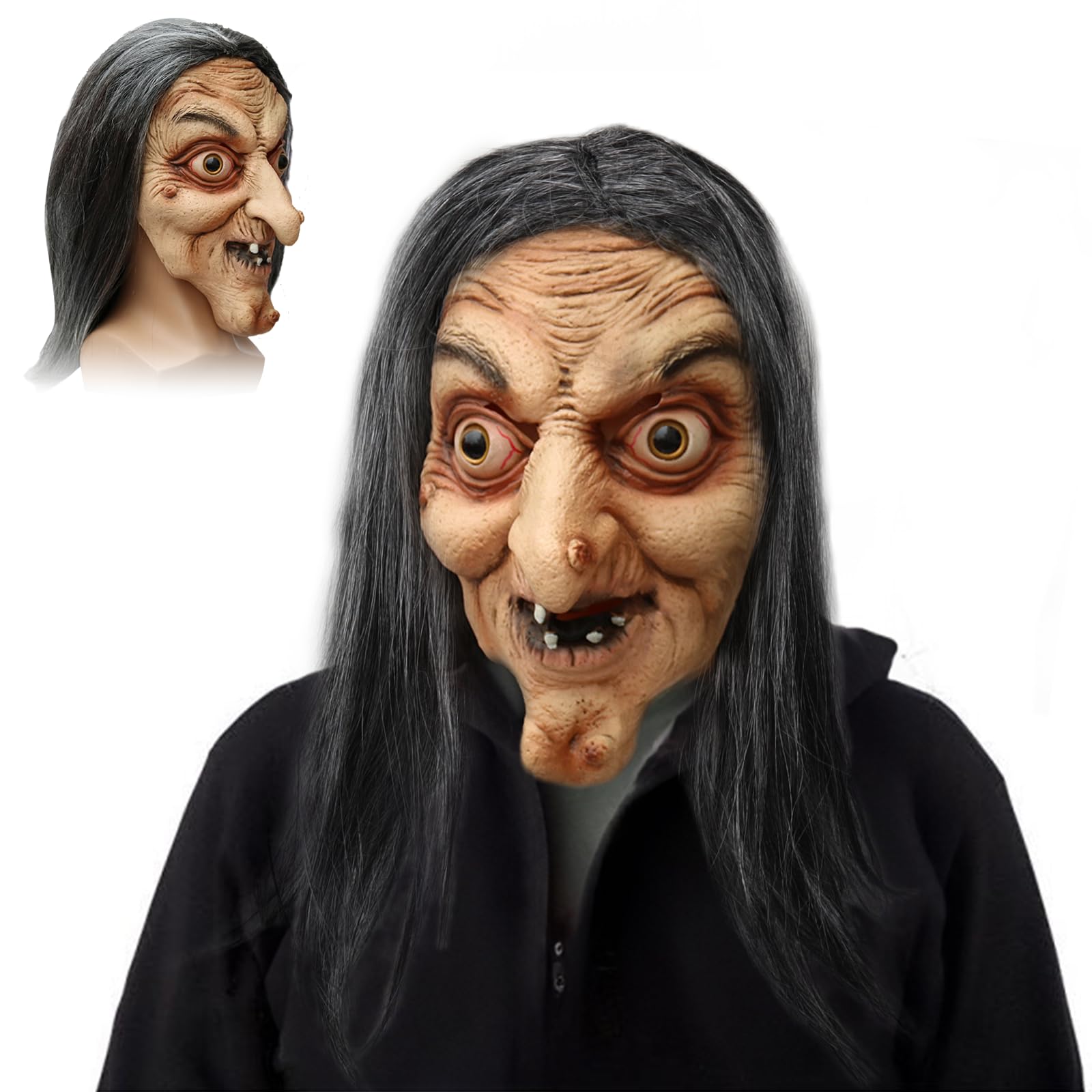 JIMACRO Halloween Witch Mask for Women Scary Latex Masks for Adults Scary Mask Realistic for Halloween Cosplay Haunted House Props (witch mask)