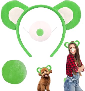 Bear Costume Accessories Set Animal Ears Headband Tail Nose Cartoon Cosplay Prop Kit 101 Day Christmas Dress up Party